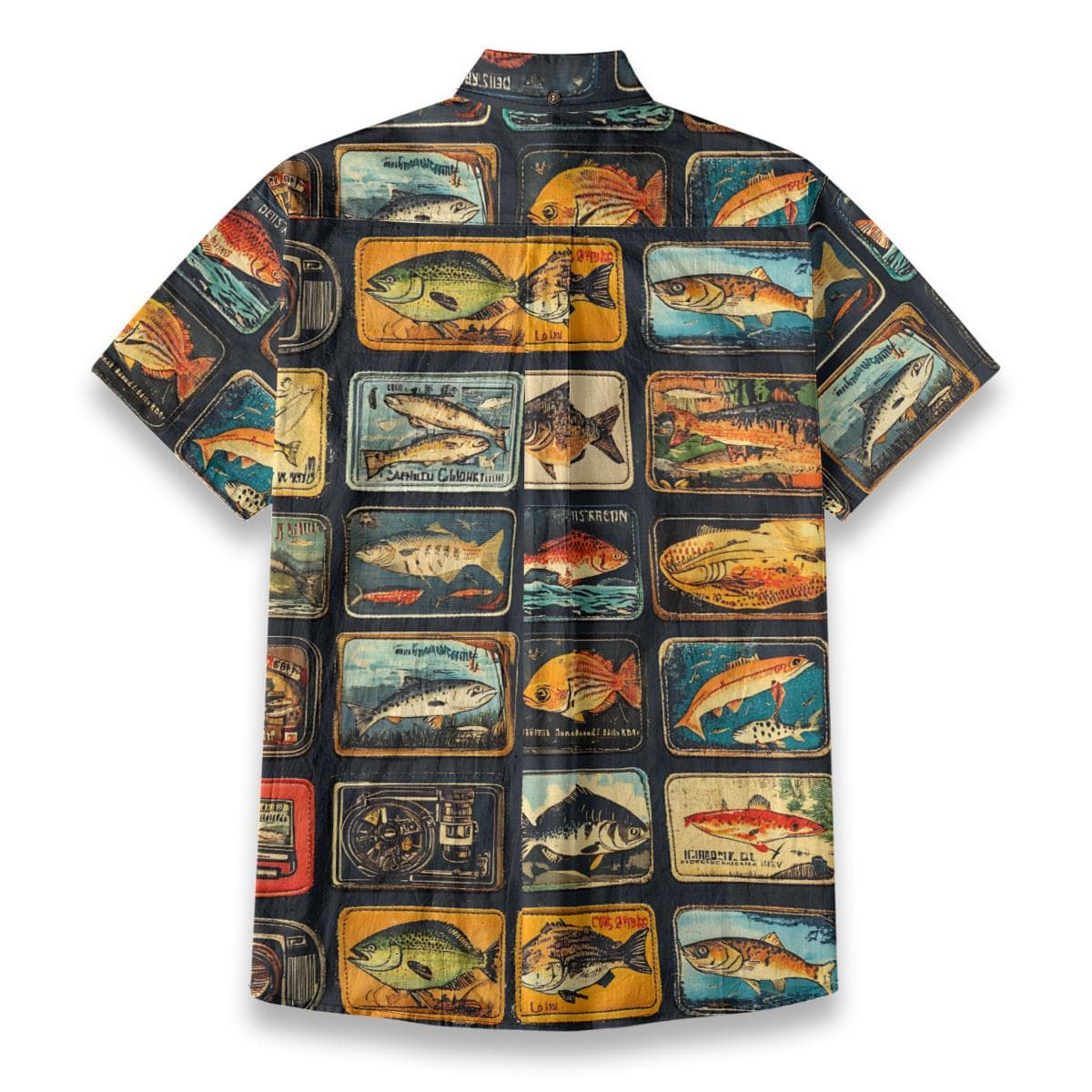 Vintage Fish Print Shirt | Men's Slub Cotton Angler Aloha Top