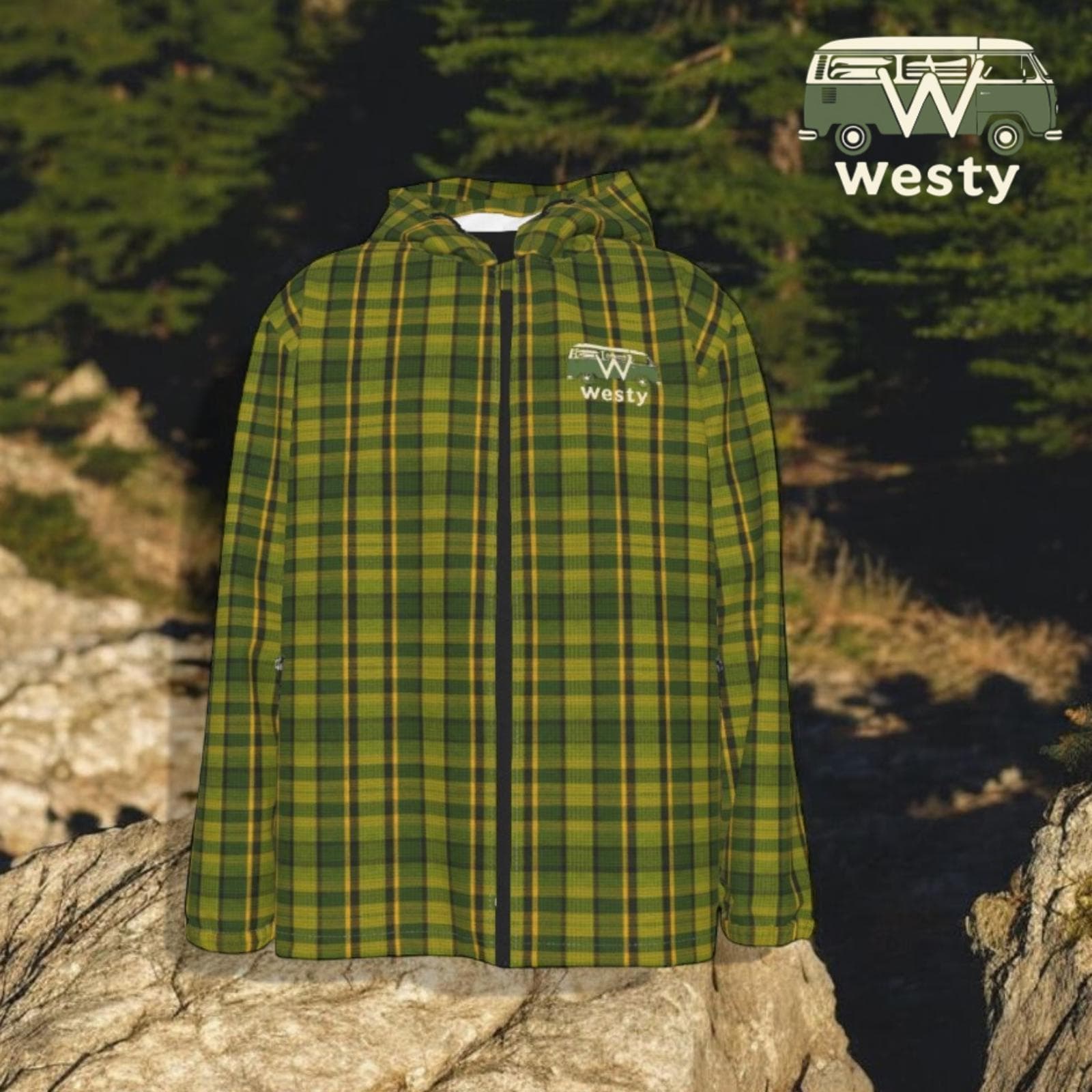 Westy Plaid Hooded Windproof Jacket - Retro Camper Van Road Trip