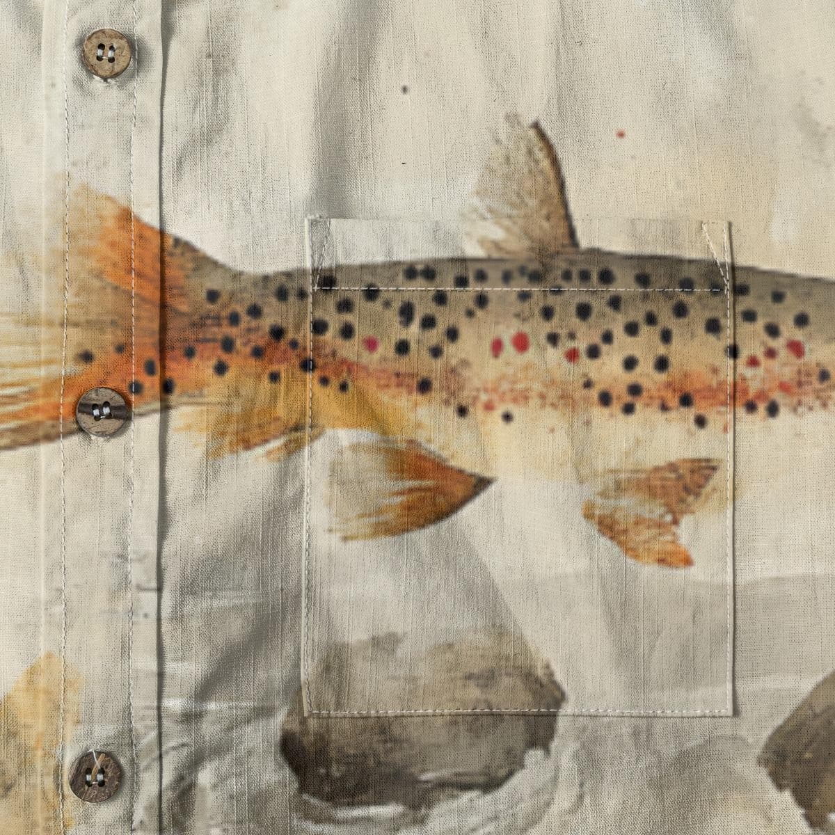 Men's Trout Fishing Shirt, Autumn River Slub Cotton Button-Up