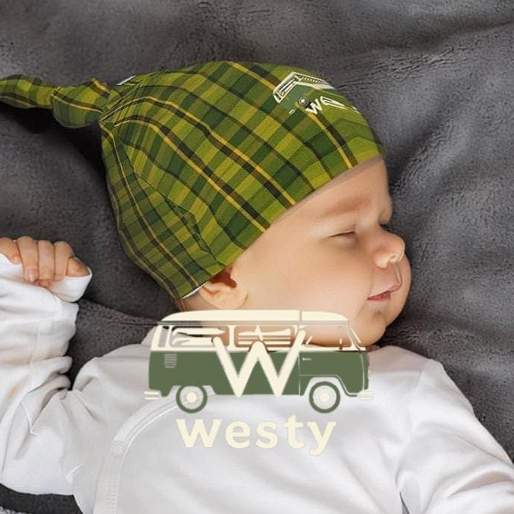 Adjustable Green Plaid Baby Beanie | Soft Newborn Knot Hat | Warm Infant Cap | Baby Shower Gift 0-6 Months