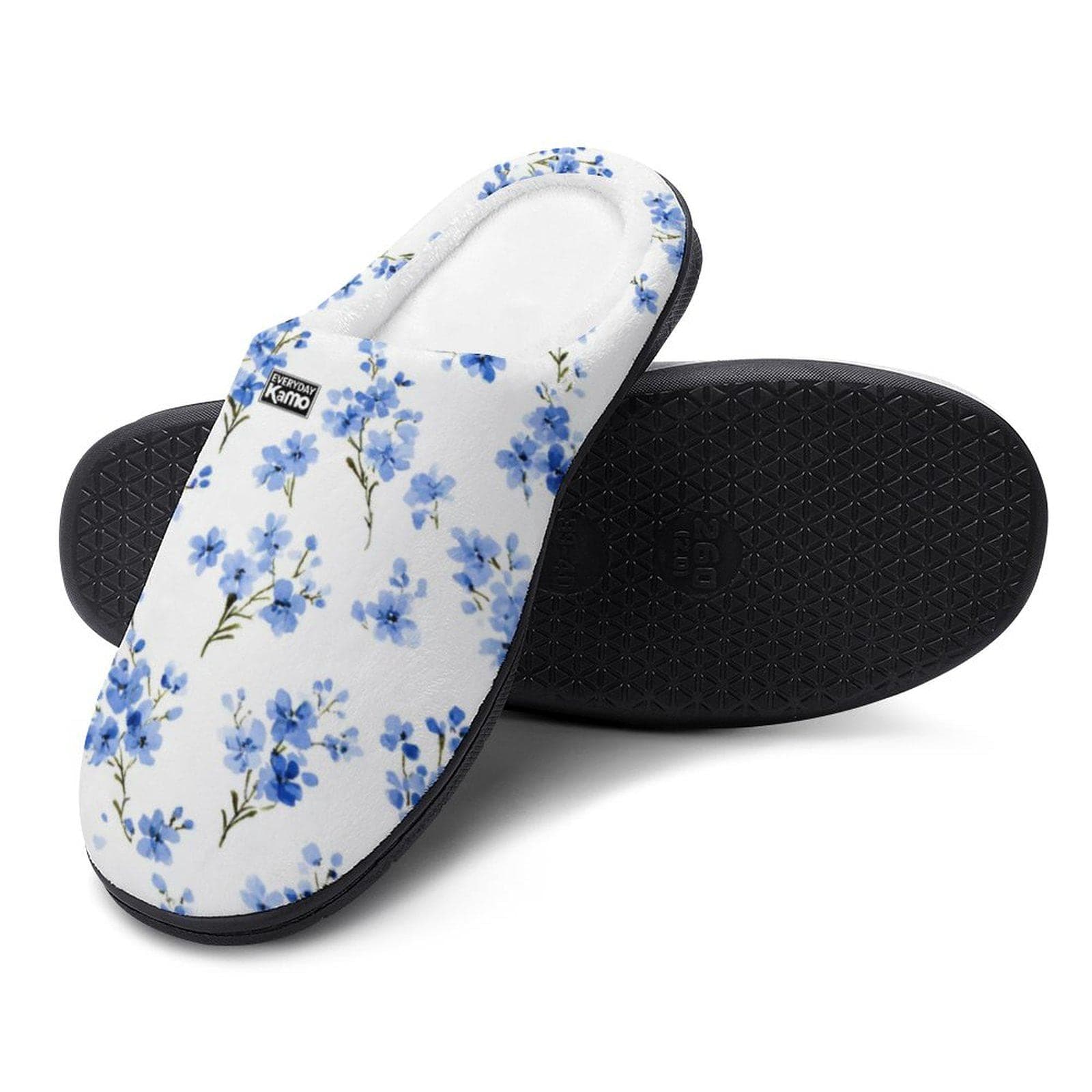 Everyday Kamo Blue Blossom Cotton Slippers - Cozy Floral House Shoes with Anti-Skid Sole, Perfect Gift for Her