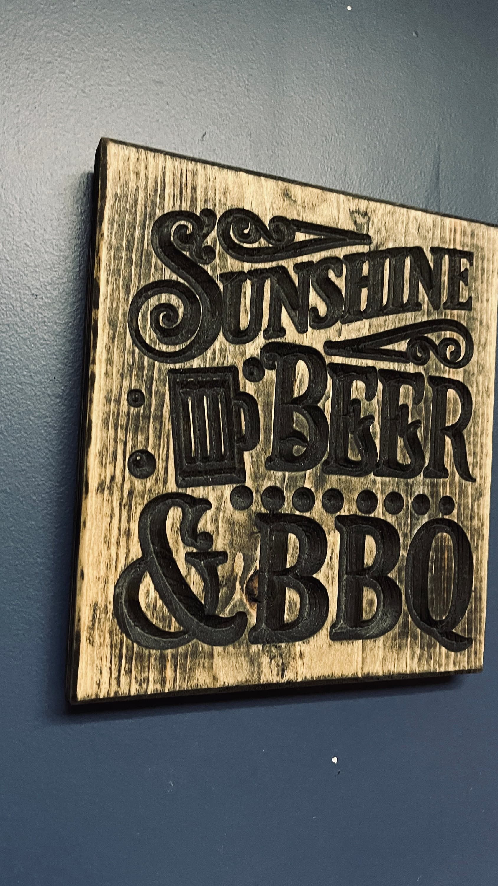 Sunshine, Beer & BBQ Horizontal Carved Wood Sign