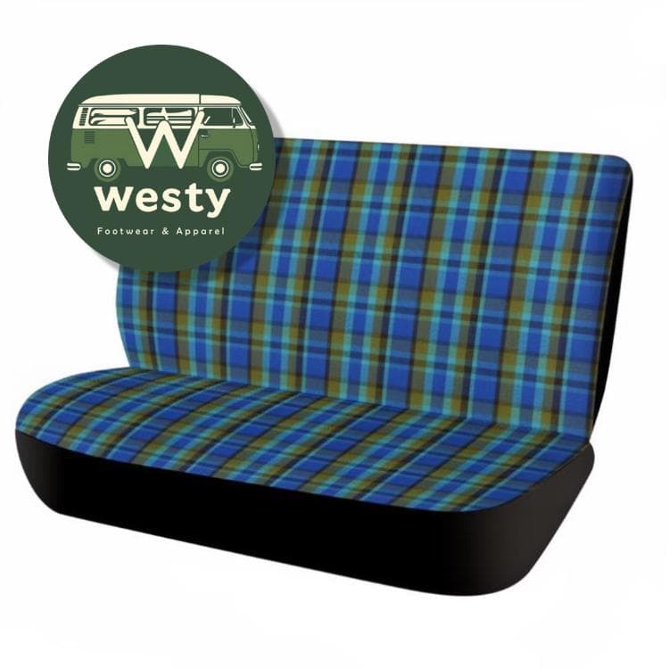 Westy Vibe Plaid Back Seat Cover, Blue Green Retro Car Interior Protector, Universal VW Bus Style Auto Accessory