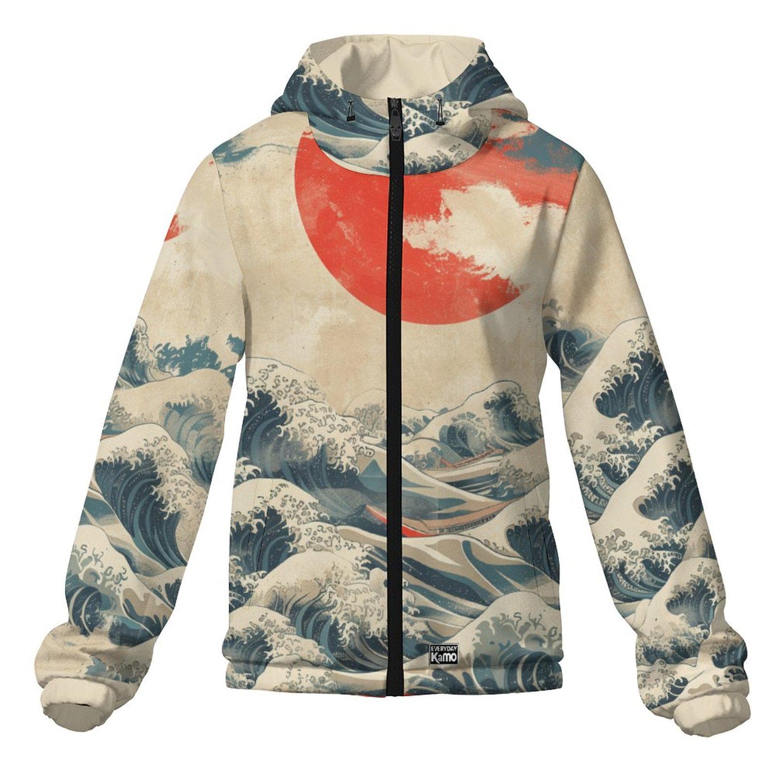 The Great Wave Hooded Windbreaker | Hokusai Japanese Art Print Jacket | Unisex Aesthetic Streetwear Outerwear
