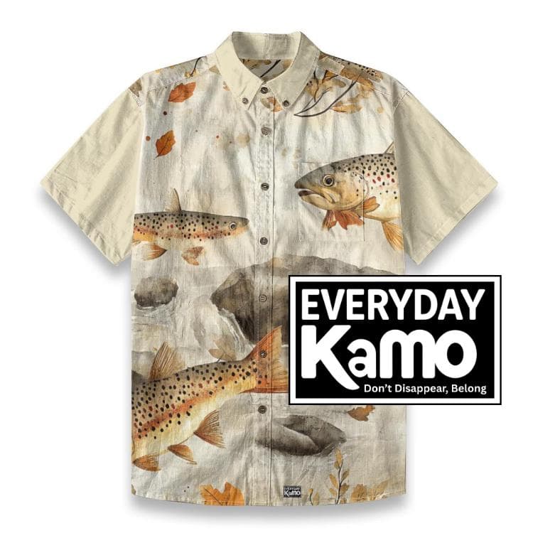 Men's Slub Cotton Fishing Shirt | Trout Print Button-Down