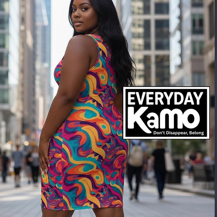 Plus Size Bodycon Dress | Vibrant Swirl Print One Shoulder