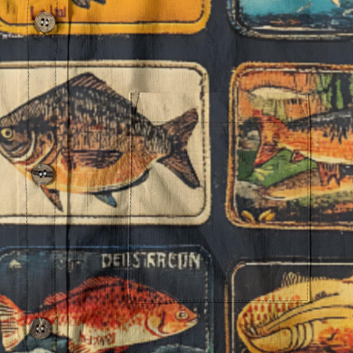 Vintage Fish Print Shirt | Men's Slub Cotton Angler Aloha Top