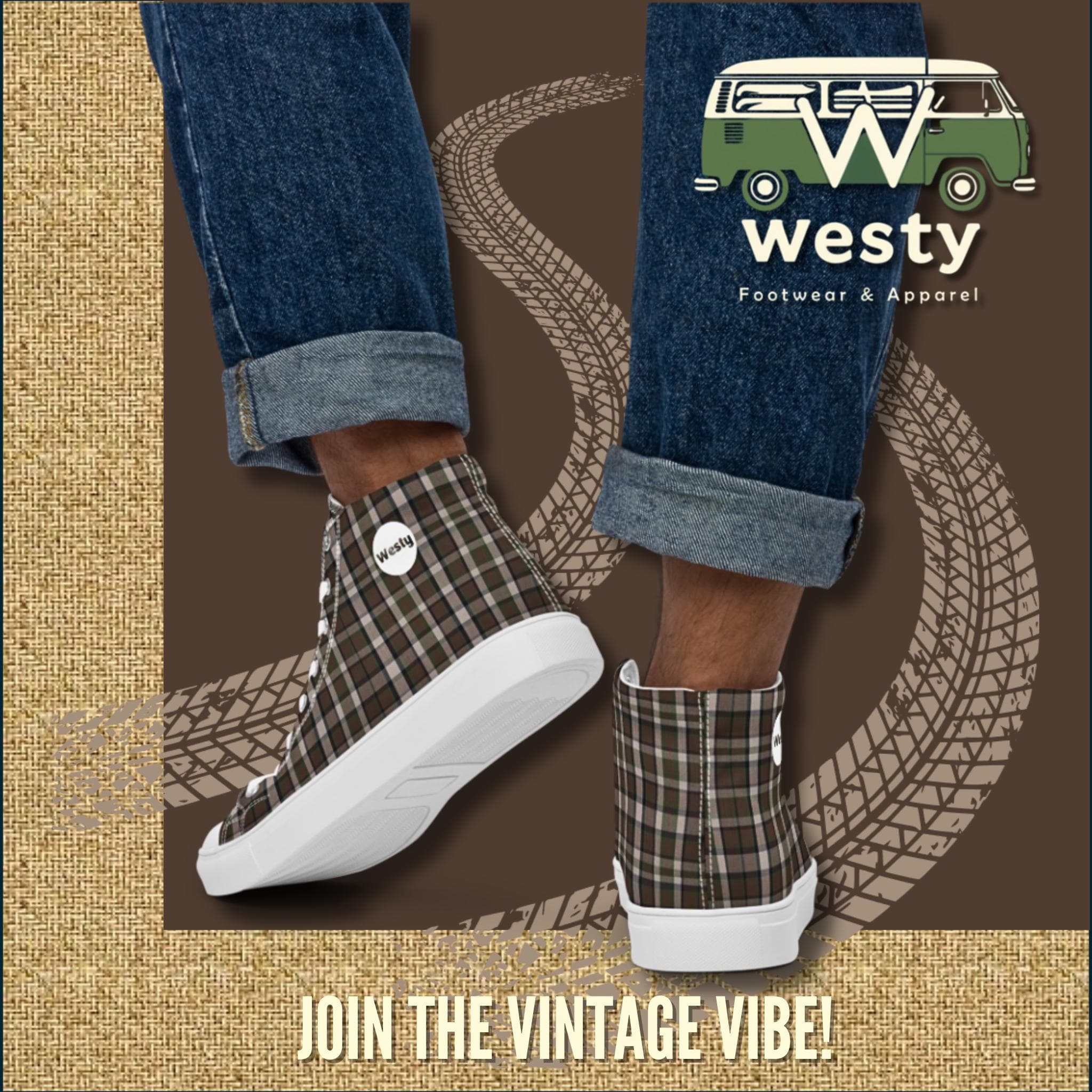 Westy VW Westfalia High Top Canvas Shoes Men Brown