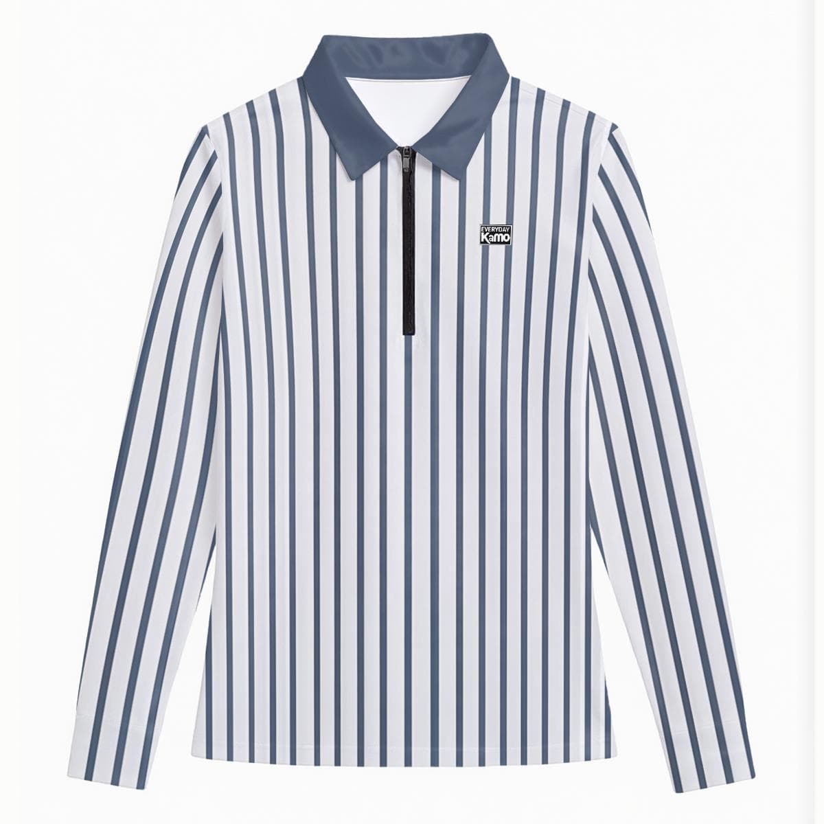 Men's Striped Quarter-Zip Polo | Long Sleeve Athletic Comfort Top