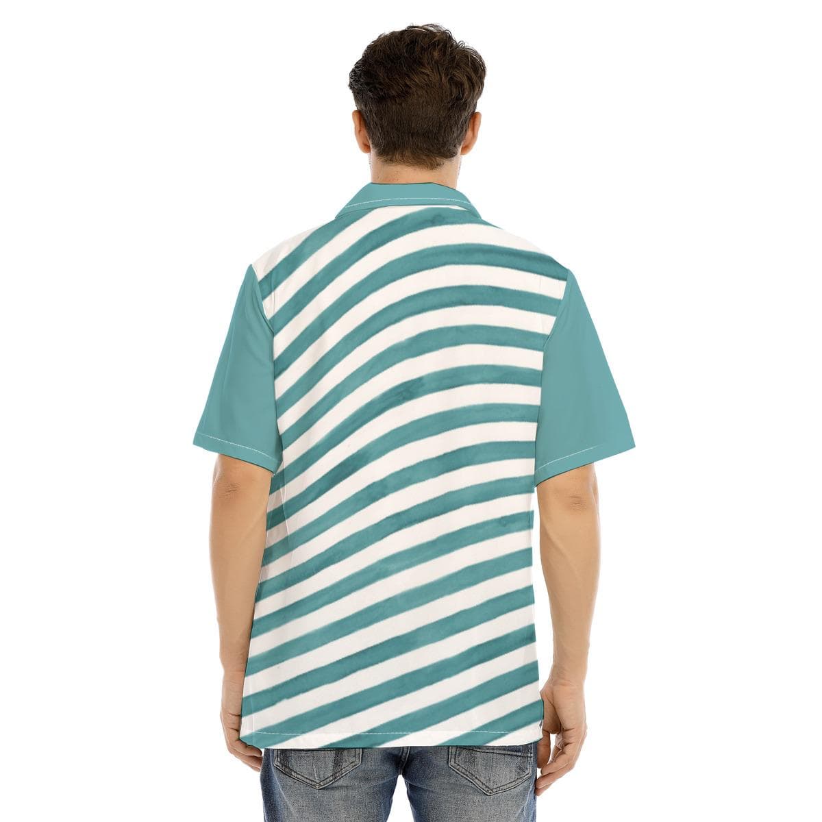 Men's Aqua Stripe Hawaiian Shirt | Teal & White Diagonal Summer Button Up | Beach Vacation Camp Collar Shirt