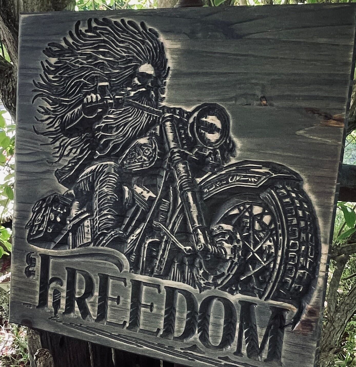 Freedom Rider Carved Wood Sign