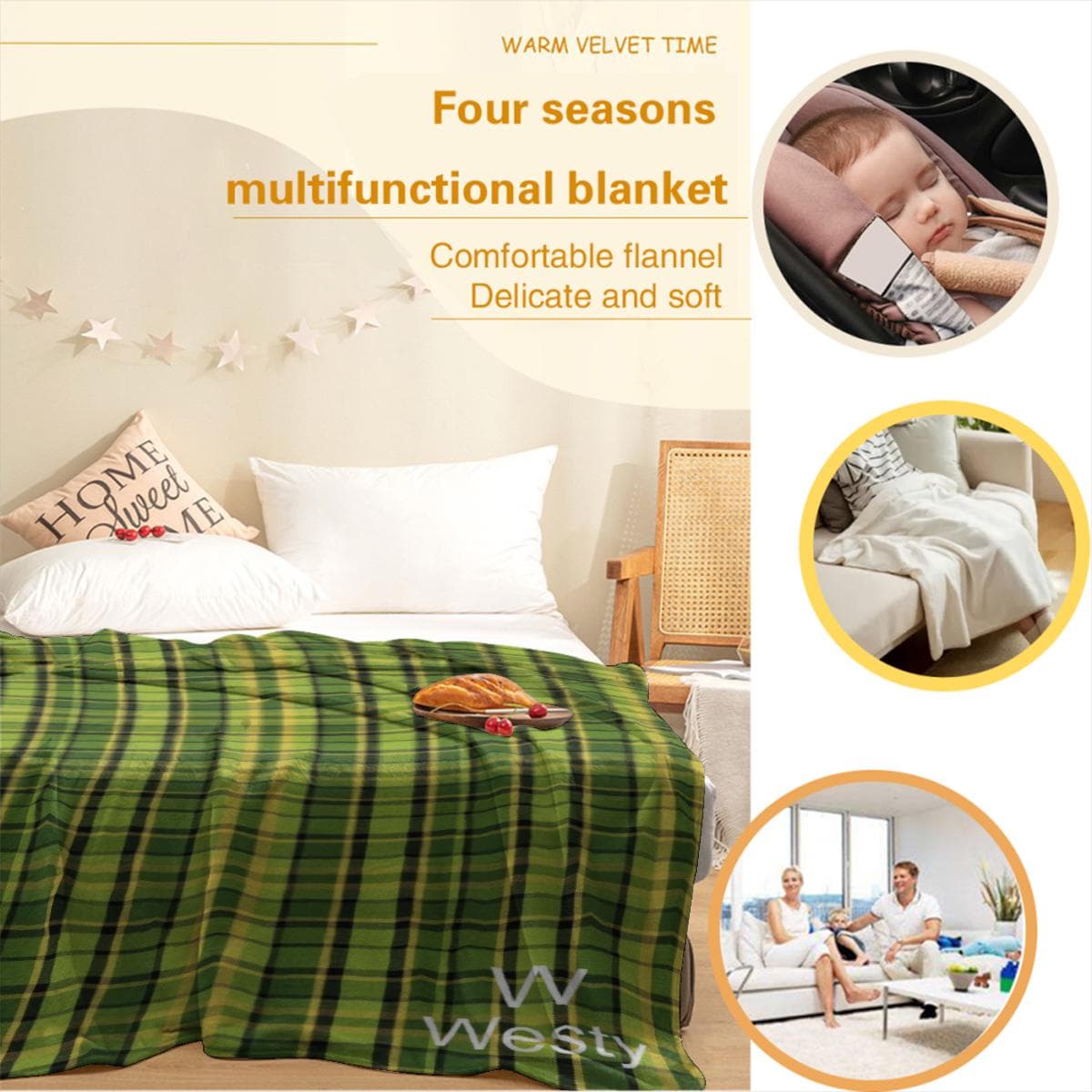 Westfalia Westy Green Flannel Blanket 30x40inch