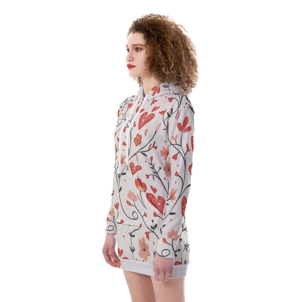 Floral Heart Hoodie Dress | Fur-Lined Valentine's Day Tunic