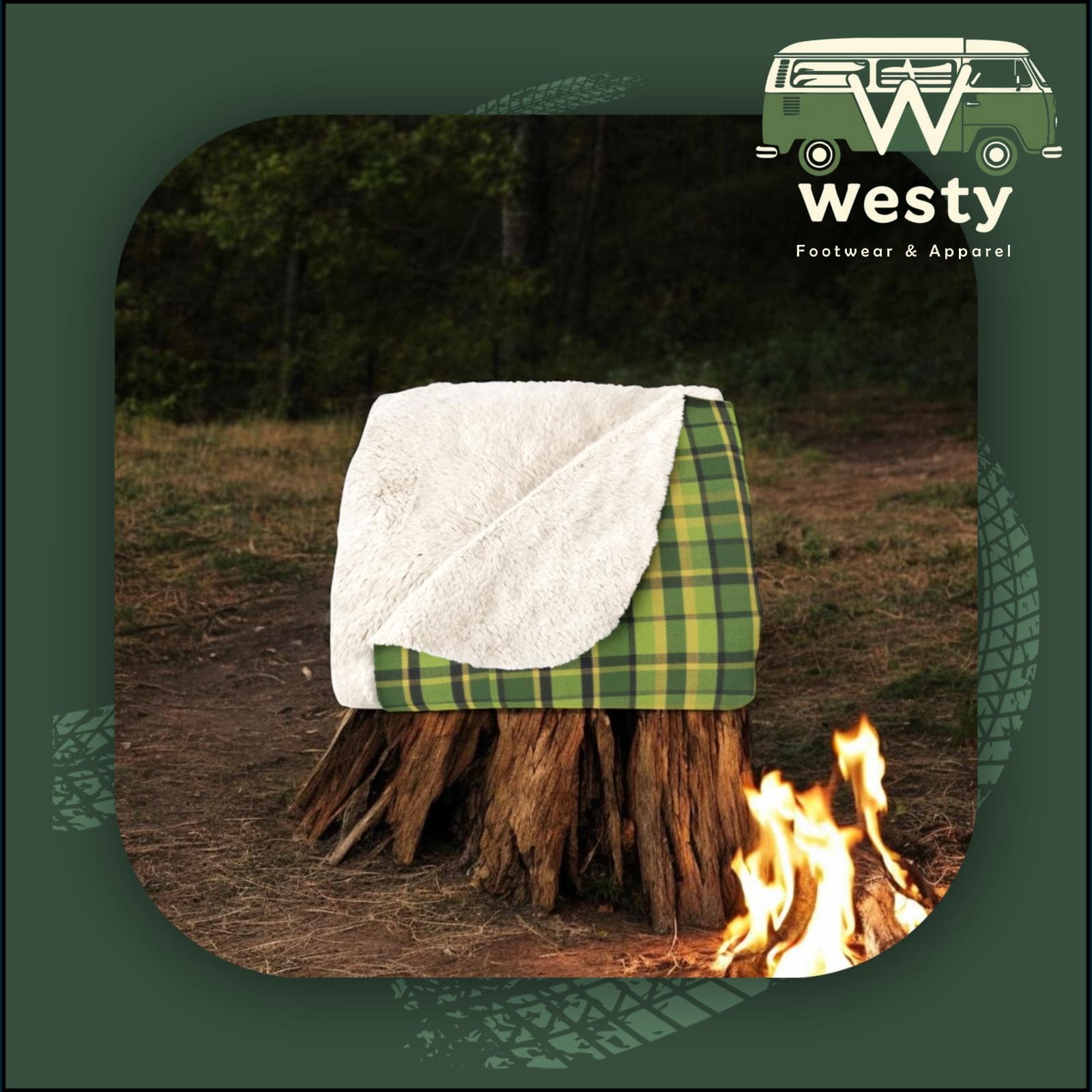 Westy Westfalia Green Sherpa Fleece Blanket - Road Trip Cozy