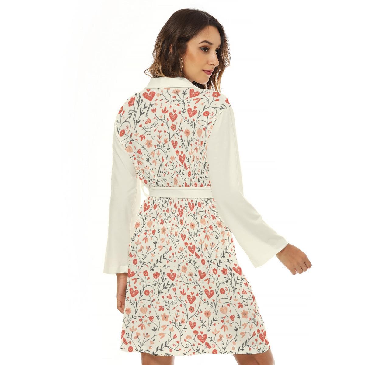Romantic Floral Heart Robe | Soft Jersey Loungewear Kimono | Women's Spa Day Gift