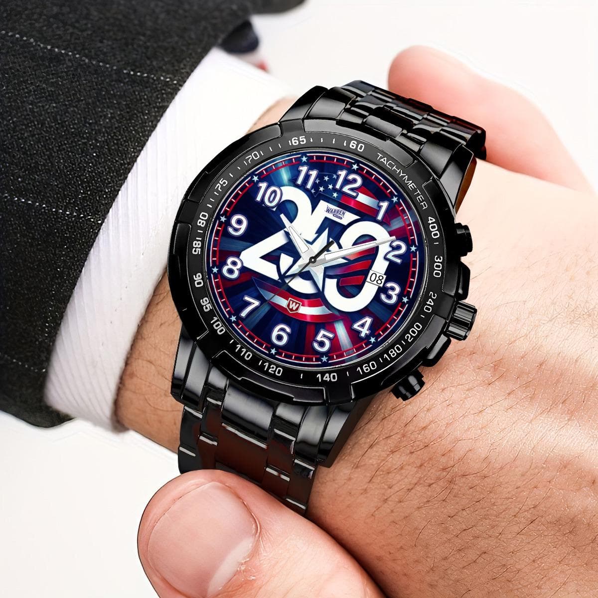 Bold American Pride 250th Anniversary Chronograph Watch - Metal Band, Crystal Mirror, Everyday Style