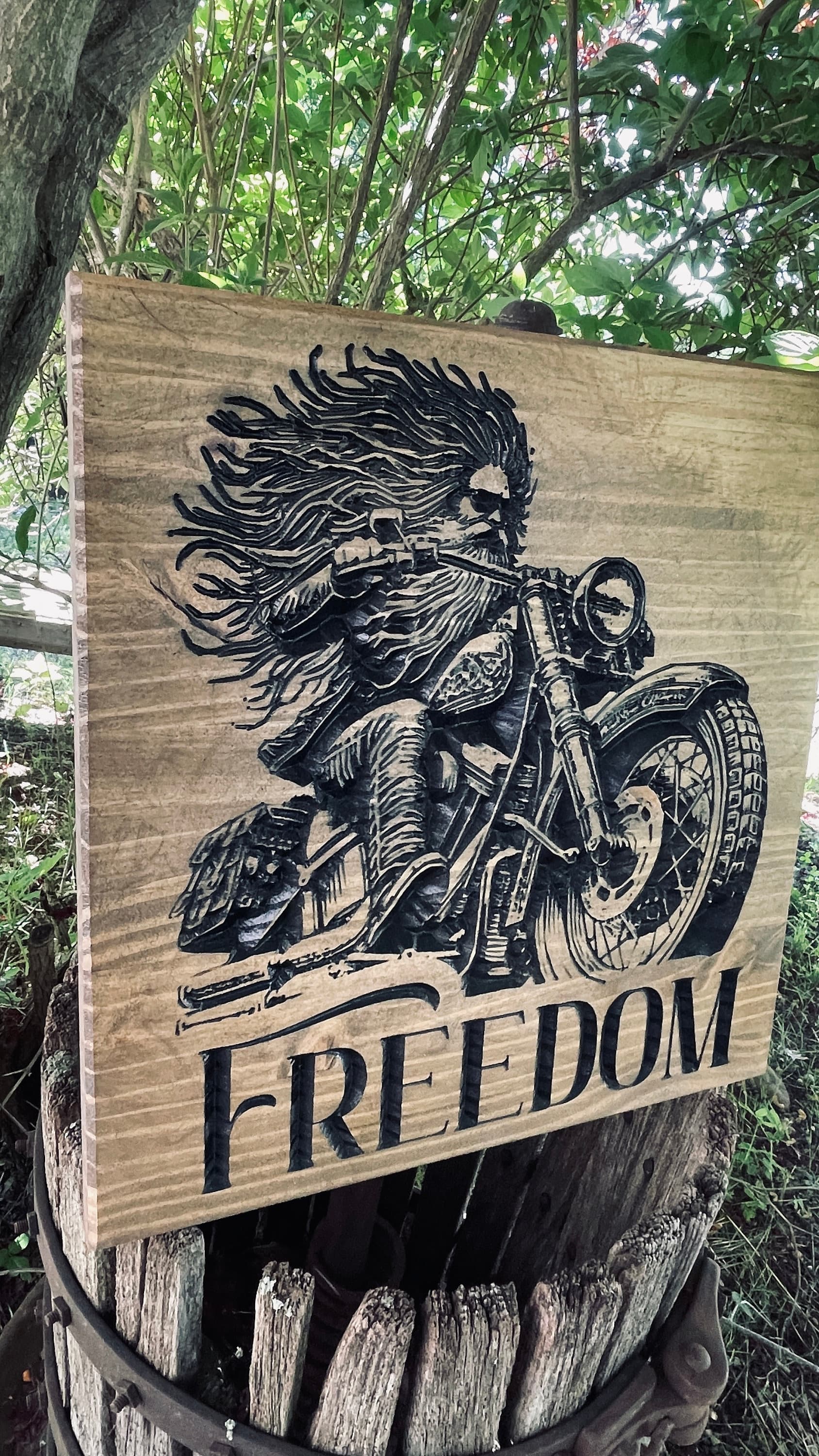 Freedom Rider Carved Wood Sign