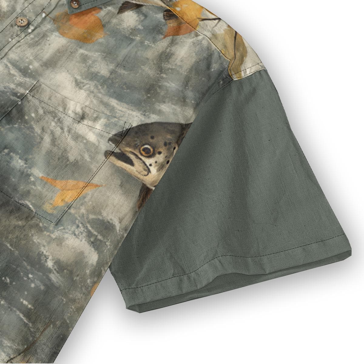 Trout River Print Cotton Shirt | Fishing Button Up, Nature Inspired