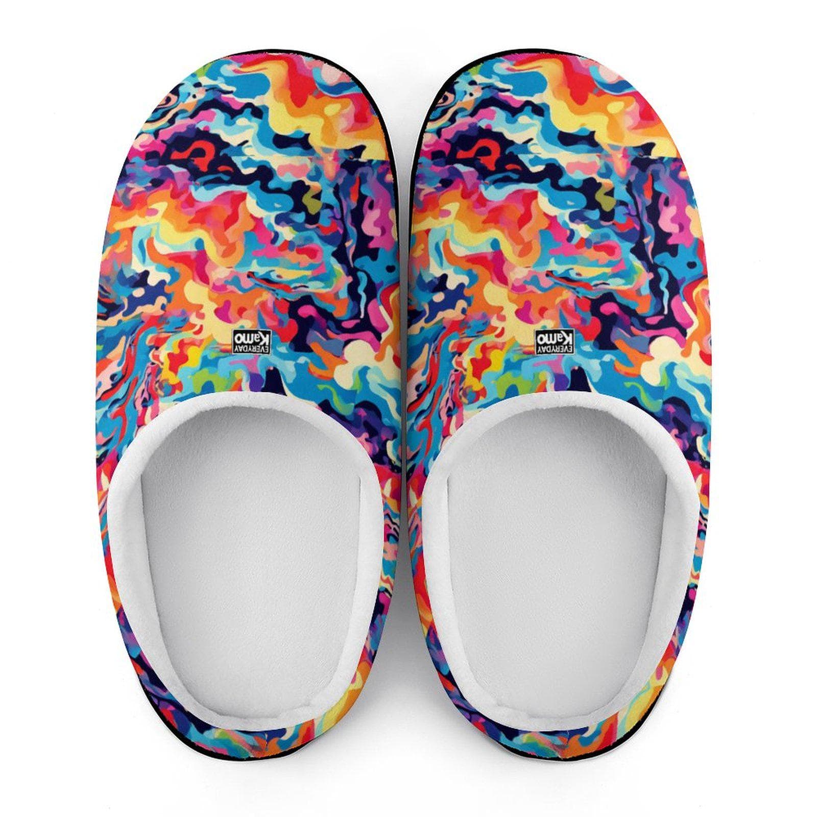 Everyday Kamo Men's Colorful Abstract Comfort Slippers - Anti-Skid Rubber Sole House Shoes, Warm & Vibrant Indoor Footwear