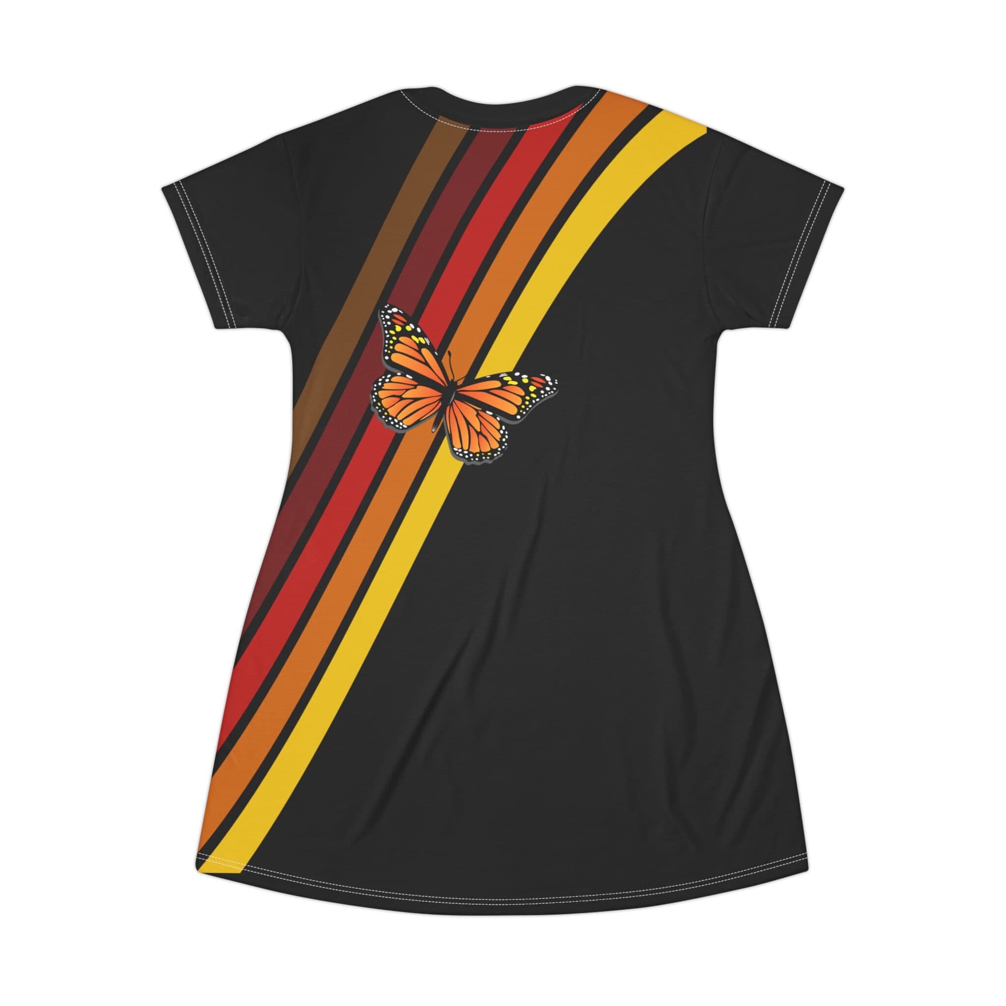 Retro Butterfly VW T-Shirt Dress | Vintage 70s Polyester | Black Graphic