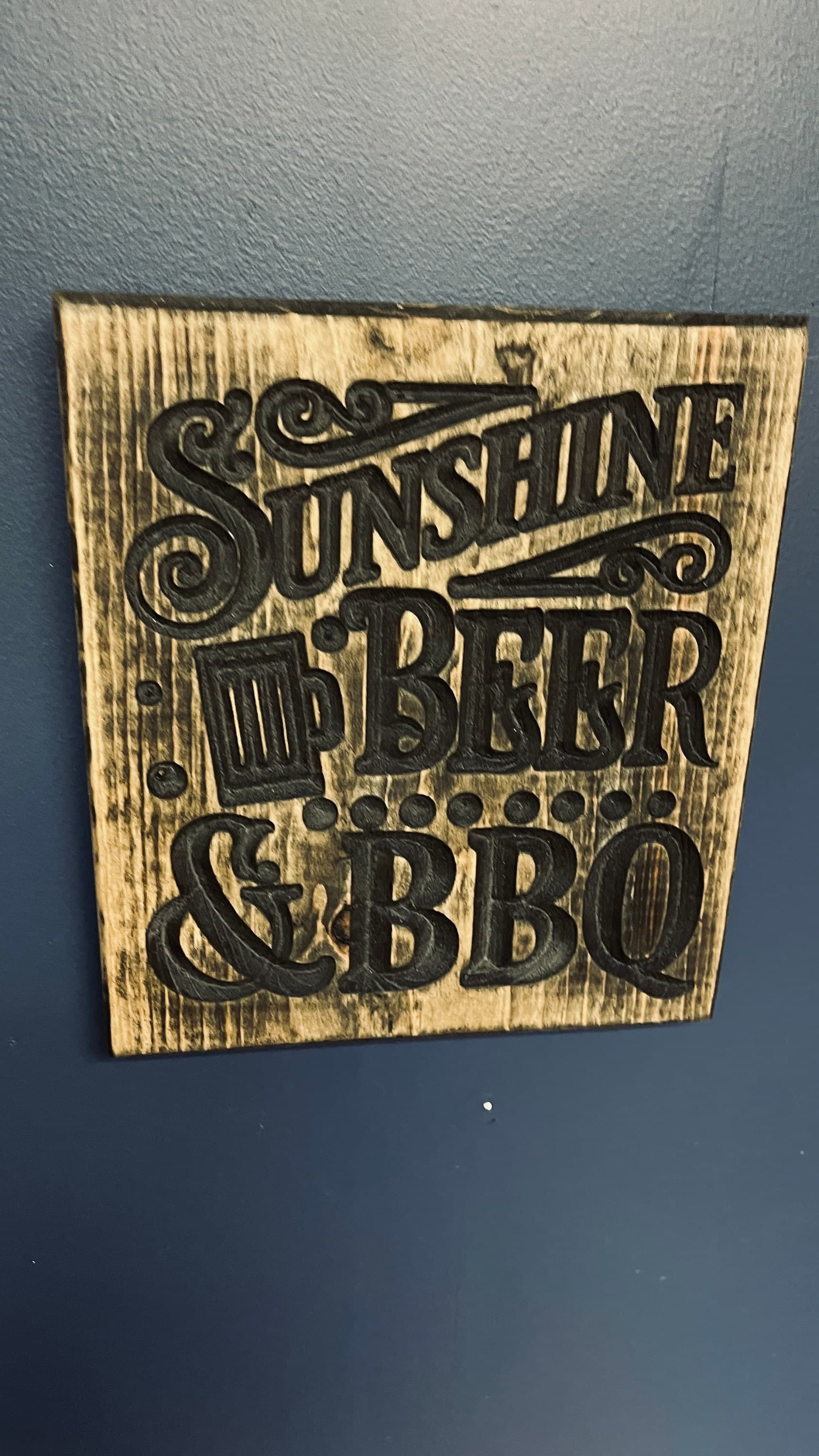Sunshine, Beer & BBQ Horizontal Carved Wood Sign