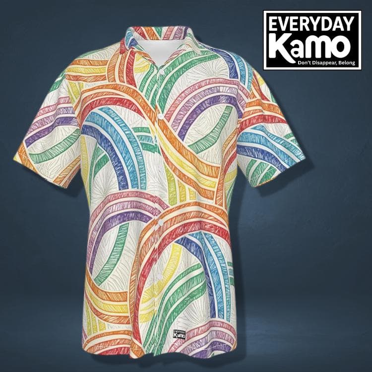 Vibrant Rainbow Hawaiian Shirt | Men's Colorful Abstract Button Up | Four-Way Stretch Summer Beach Aloha Shirt