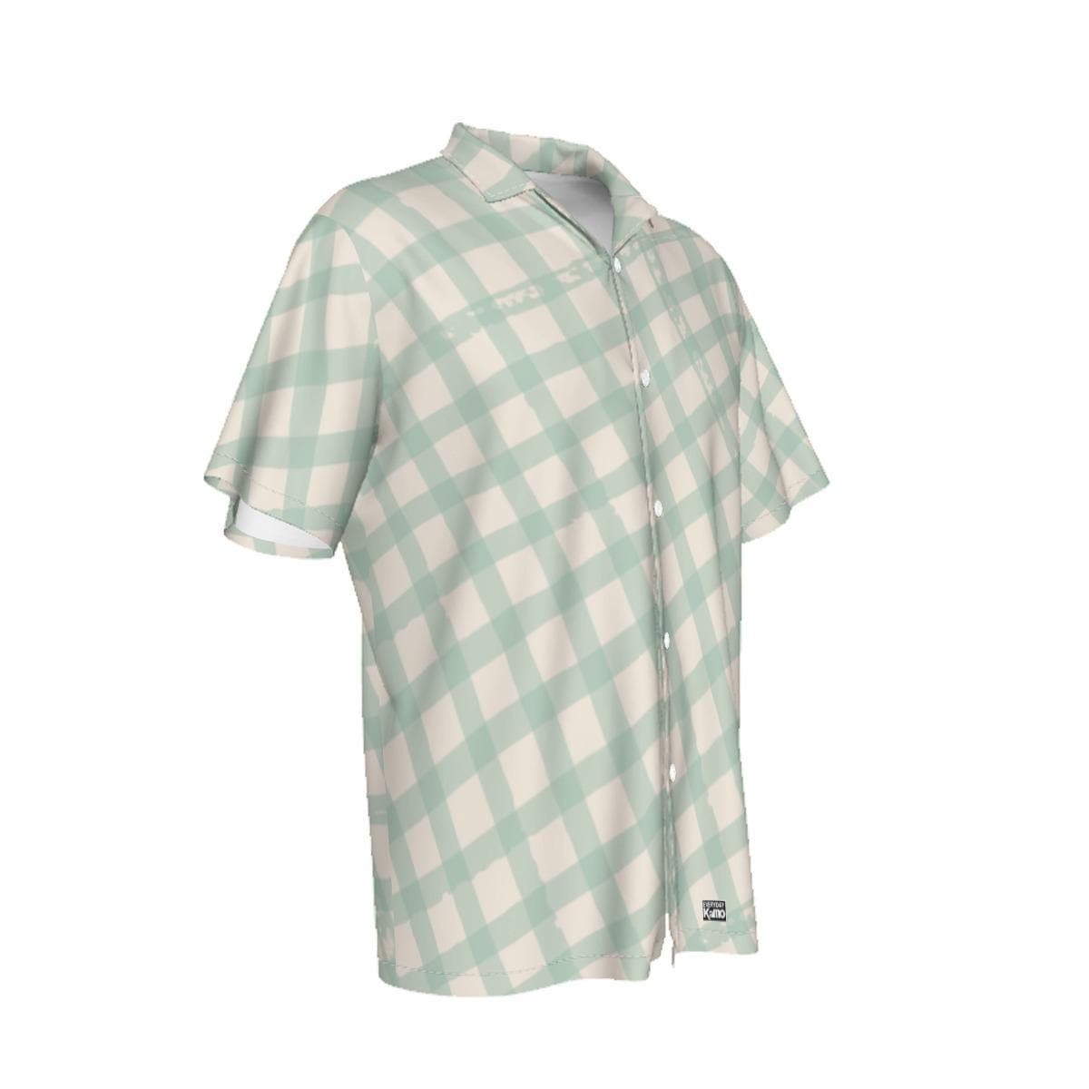 Mint Green Gingham Hawaiian Shirt for Men | Pastel Plaid Button Up | Breathable Short Sleeve Summer Aloha Shirt
