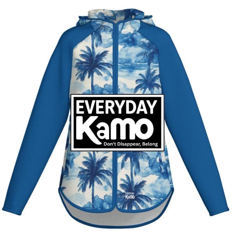 Everyday Kamo Tropical Palm Tree Zip-Up Hoodie | Women's Slim-Fit Polar Fleece Jacket | Beach Vacation Resort Wear