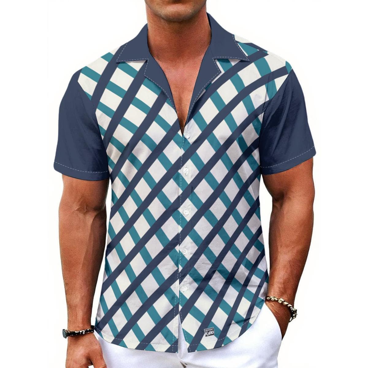 Men's Blue Teal Plaid Hawaiian Shirt | Summer Beach Button Down | Lightweight & Breathable Aloha Shirt