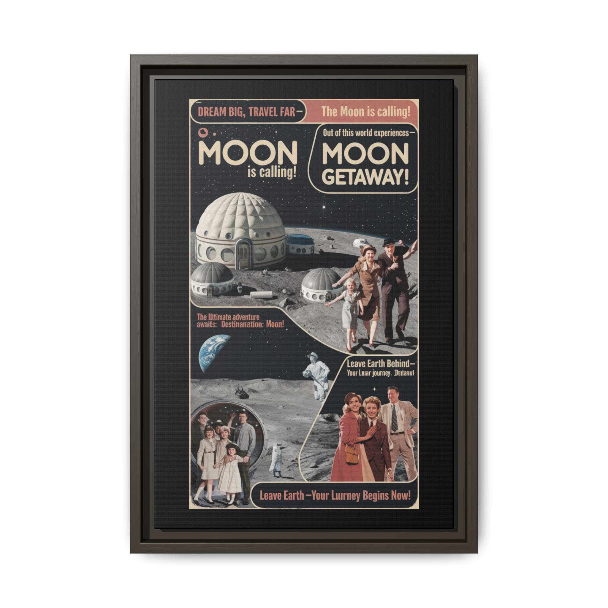 Moon Getaway: Retro Space Age Travel Matte Canvas, Framed (Multi-color)