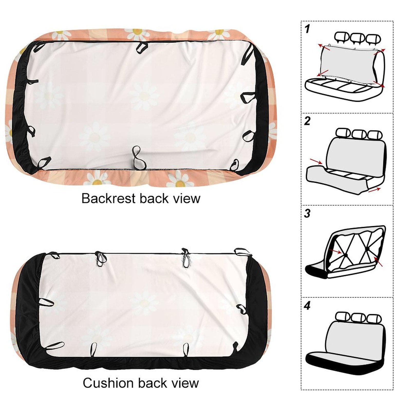 Peach Gingham Daisy Car Back Seat Cover | Universal Fit Boho Aesthetic