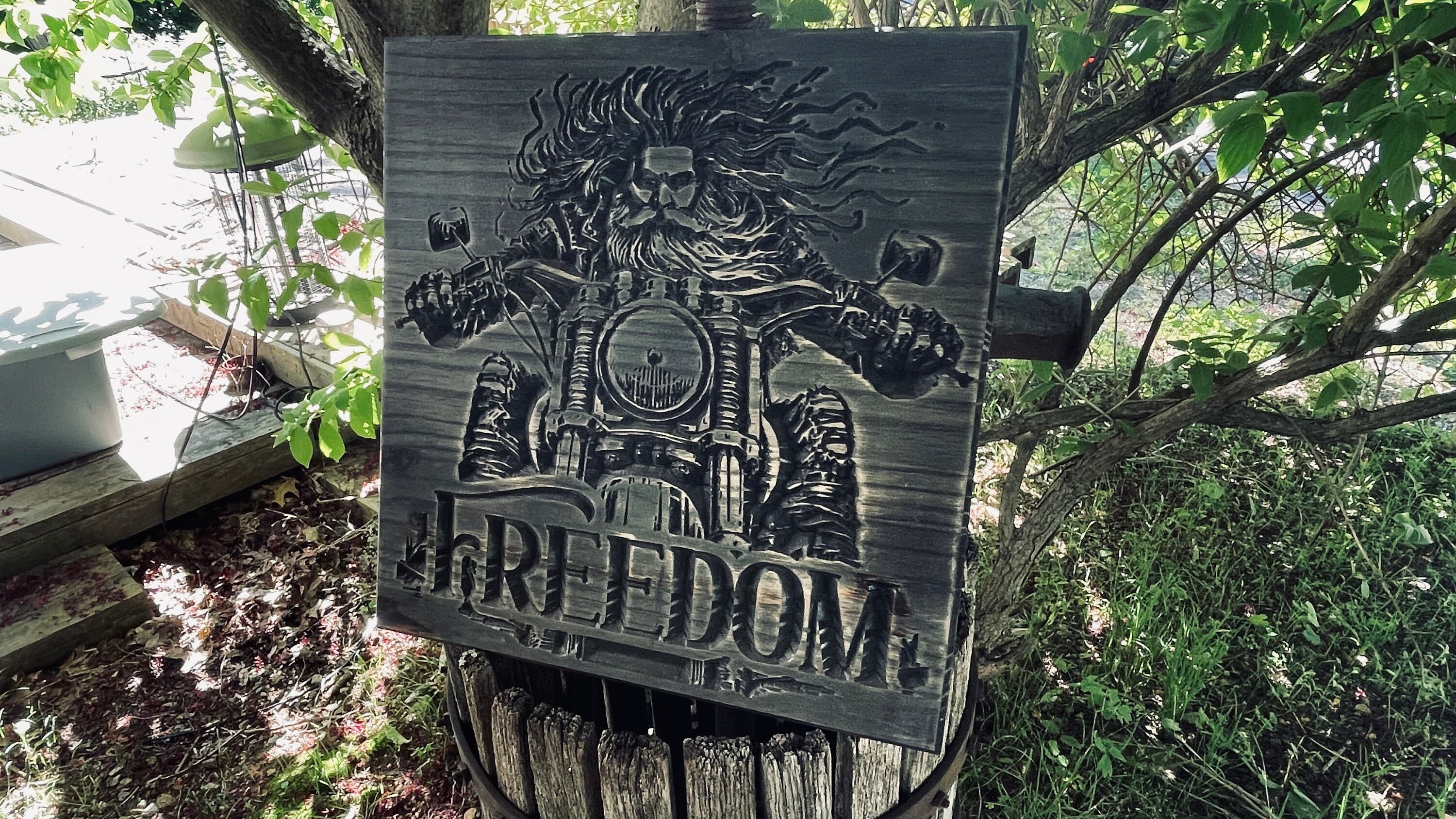 Freedom Rider Carved Wood Sign