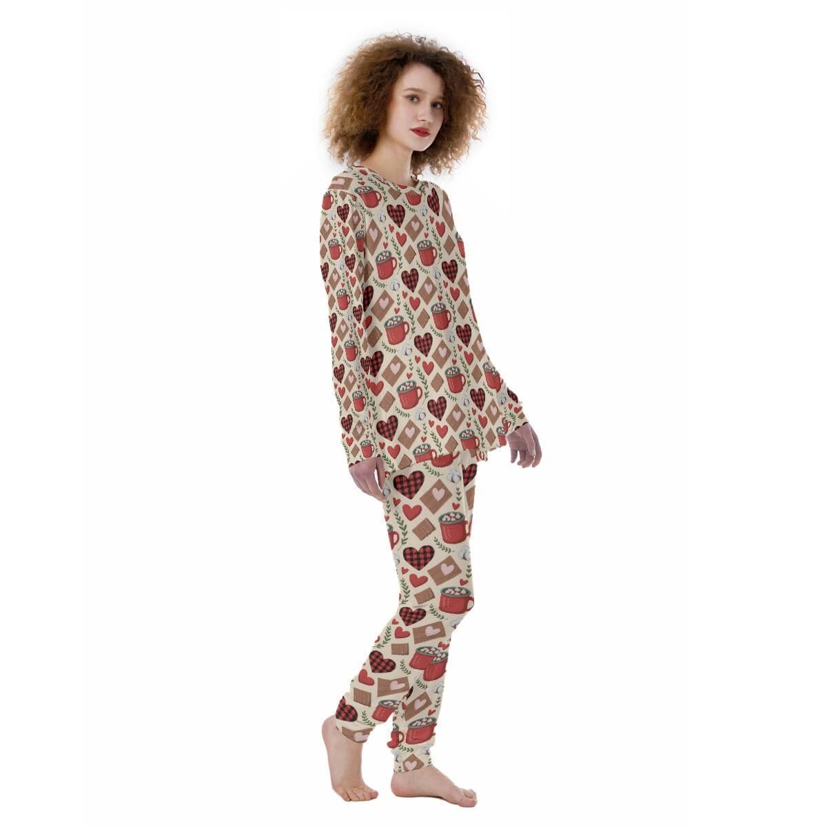 Hot Cocoa & Plaid Heart Pajama Set | Women's Soft Brush Fabric Loungewear