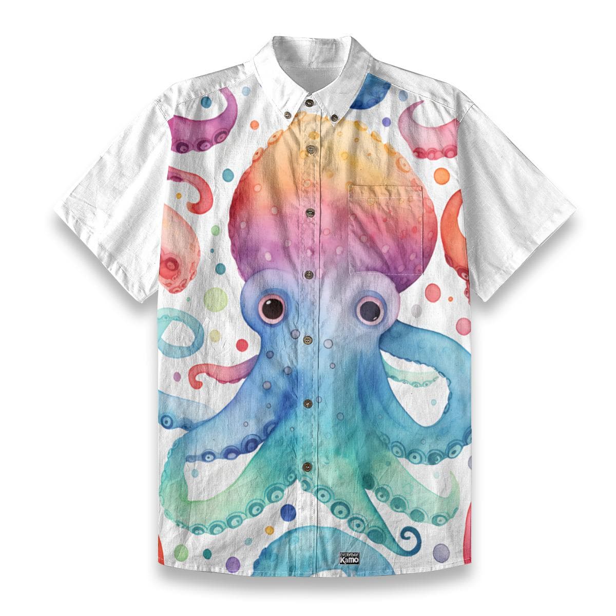 Colorful Octopus Hawaiian Shirt, Slub Cotton Ocean Print Aloha Top