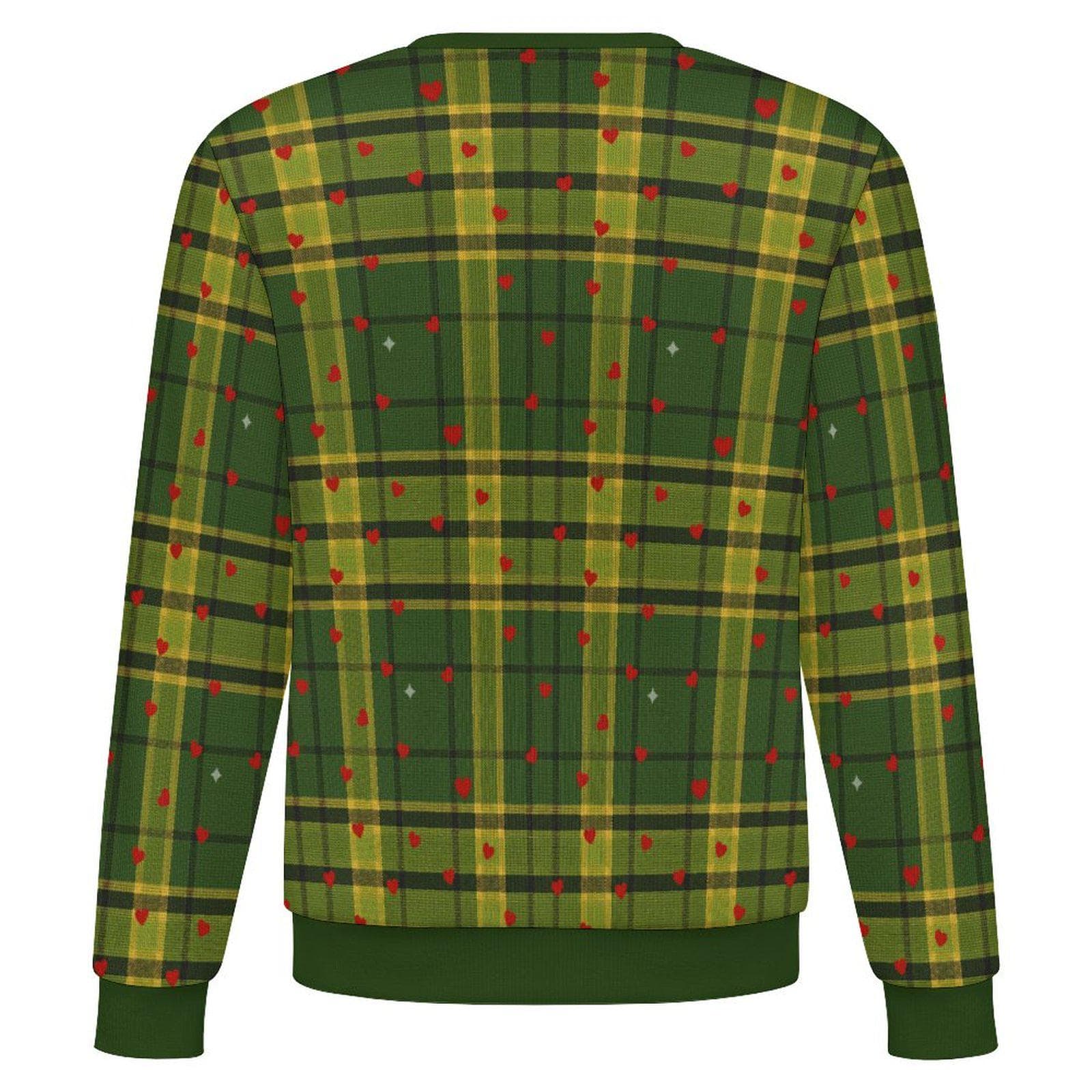 Vintage Westfalia Green Plaid Heart Print Pullover Sweater | Cozy Nostalgic Valentine's Day Top | Westy Adventure Wear