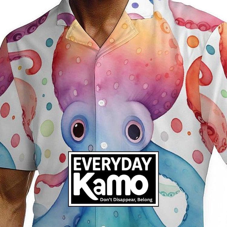Vibrant Watercolor Octopus Men's Hawaiian Shirt | Unique Cuban Collar Aloha Summer Top