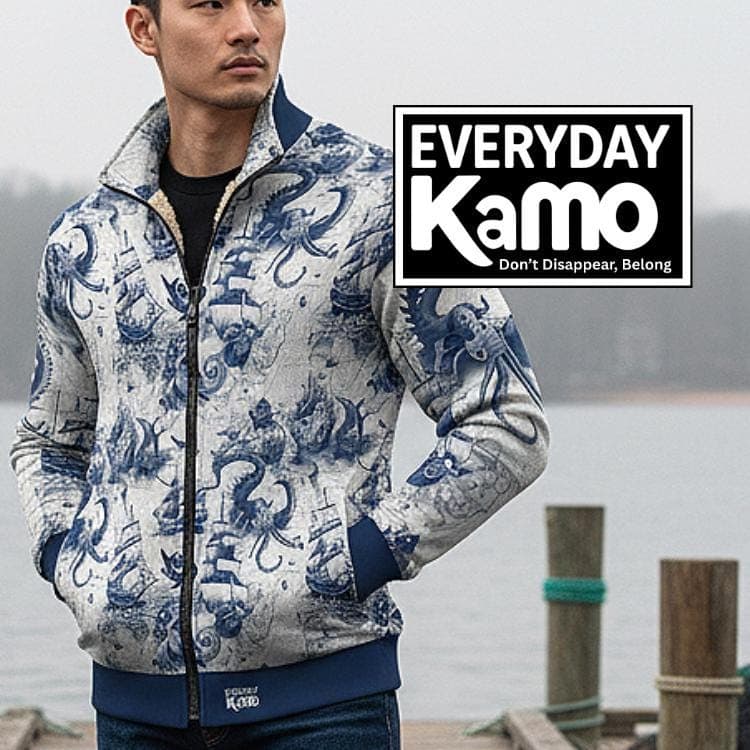 Nautical Kraken Sea Monster Fleece Zip-Up Jacket | Stand Collar Warm Sweatshirt