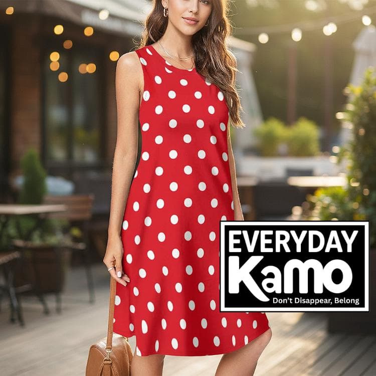Red Polka Dot Sleeveless Summer Dress with Pockets | Comfy Knee-Length A-Line Dress