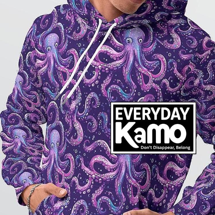 Vibrant Purple Octopus Hoodie | Cozy Fleece All-Over Print Pullover | Unique Ocean Animal Lover Gift