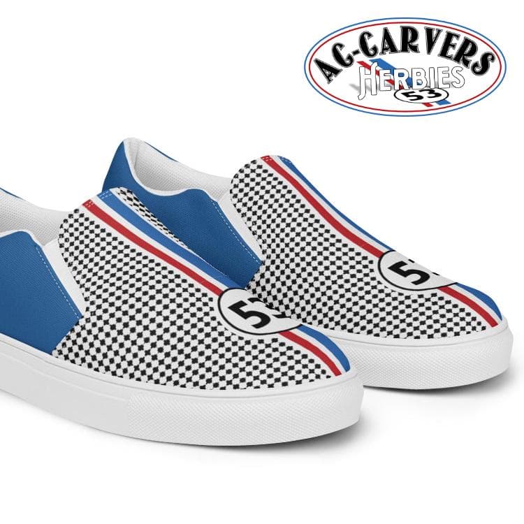 Men's Slip-On Canvas Shoes Handmade Blue Check Custom Fit Casual