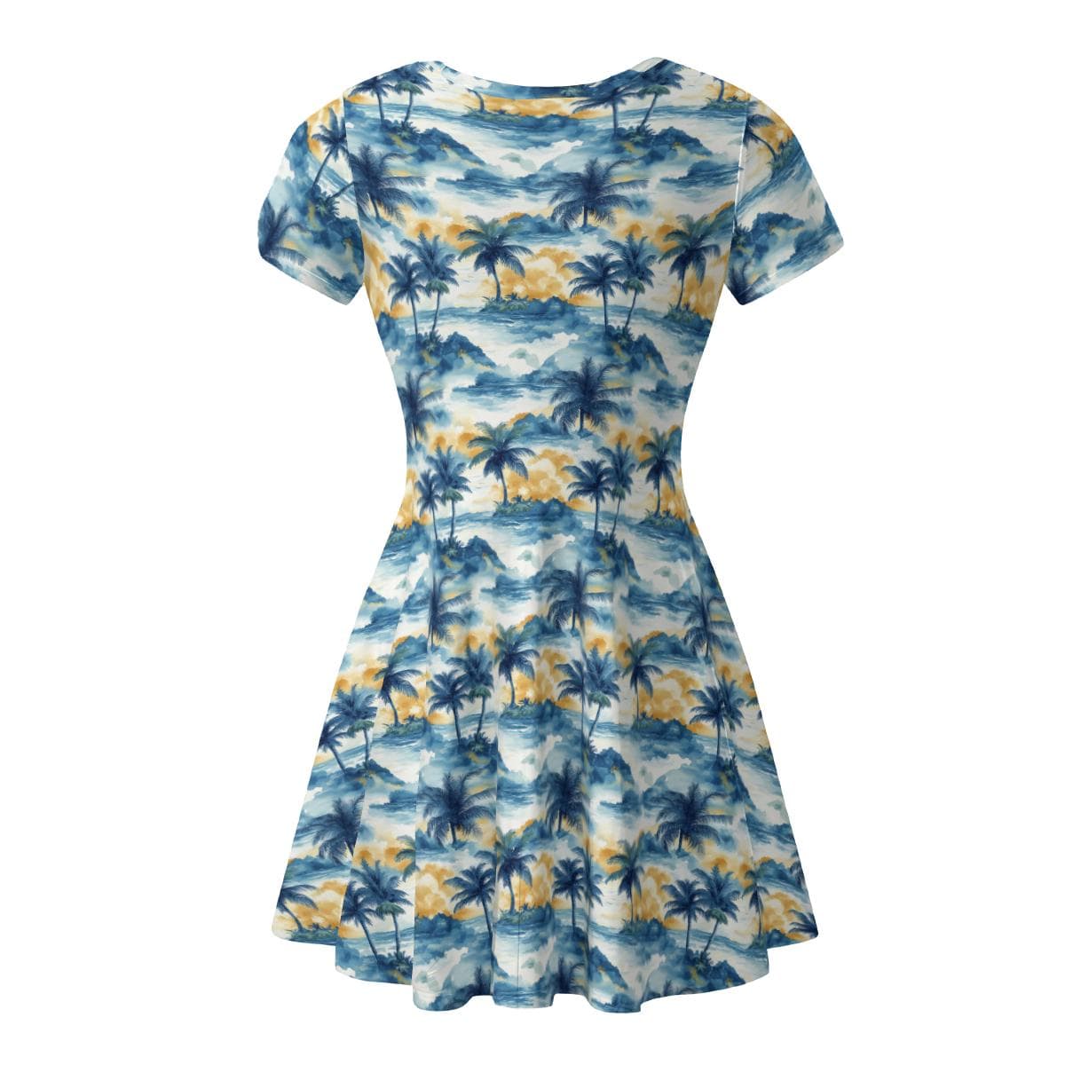 Tropical Palm Tree Summer Dress | Women's Hawaiian Flowy Mini Dress | Short Sleeve Vacation Beach Dress | Milk Silk Sun Dress