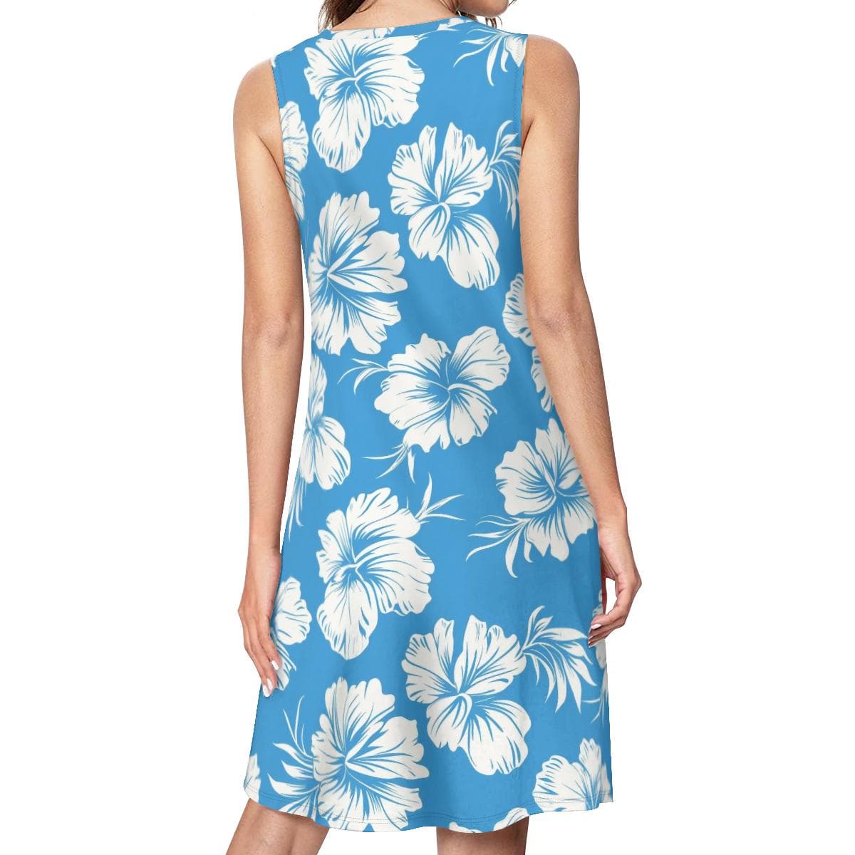 Tropical Hibiscus Sleeveless Dress with Pockets - Flowy & Stretchy Summer Comfort