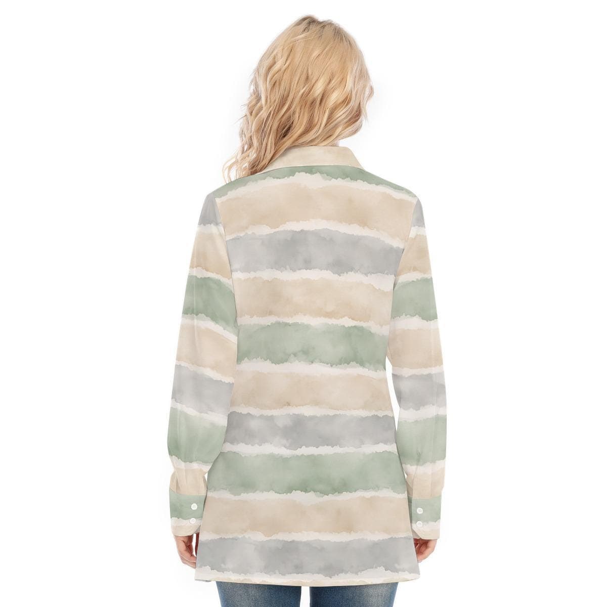 Watercolor Stripe Button Down Tunic | Cotton Spandex Stretch Blouse