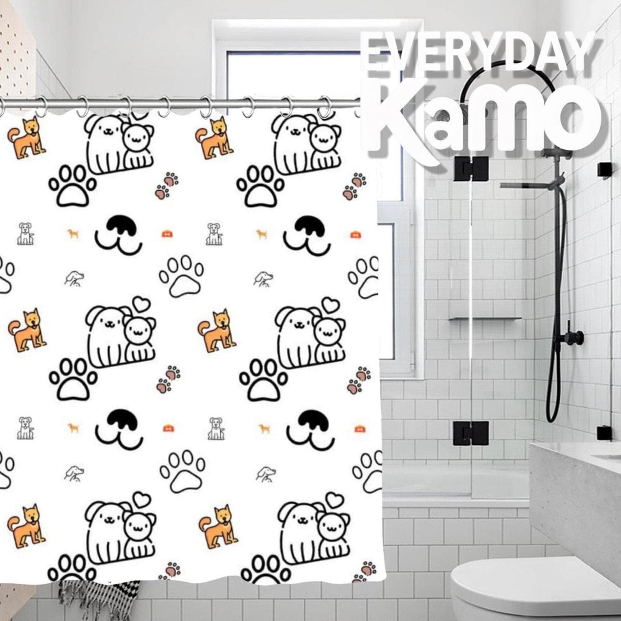 Dog Cat Paw Print Shower Curtain - Waterproof Polyester Kawaii Bathroom Decor