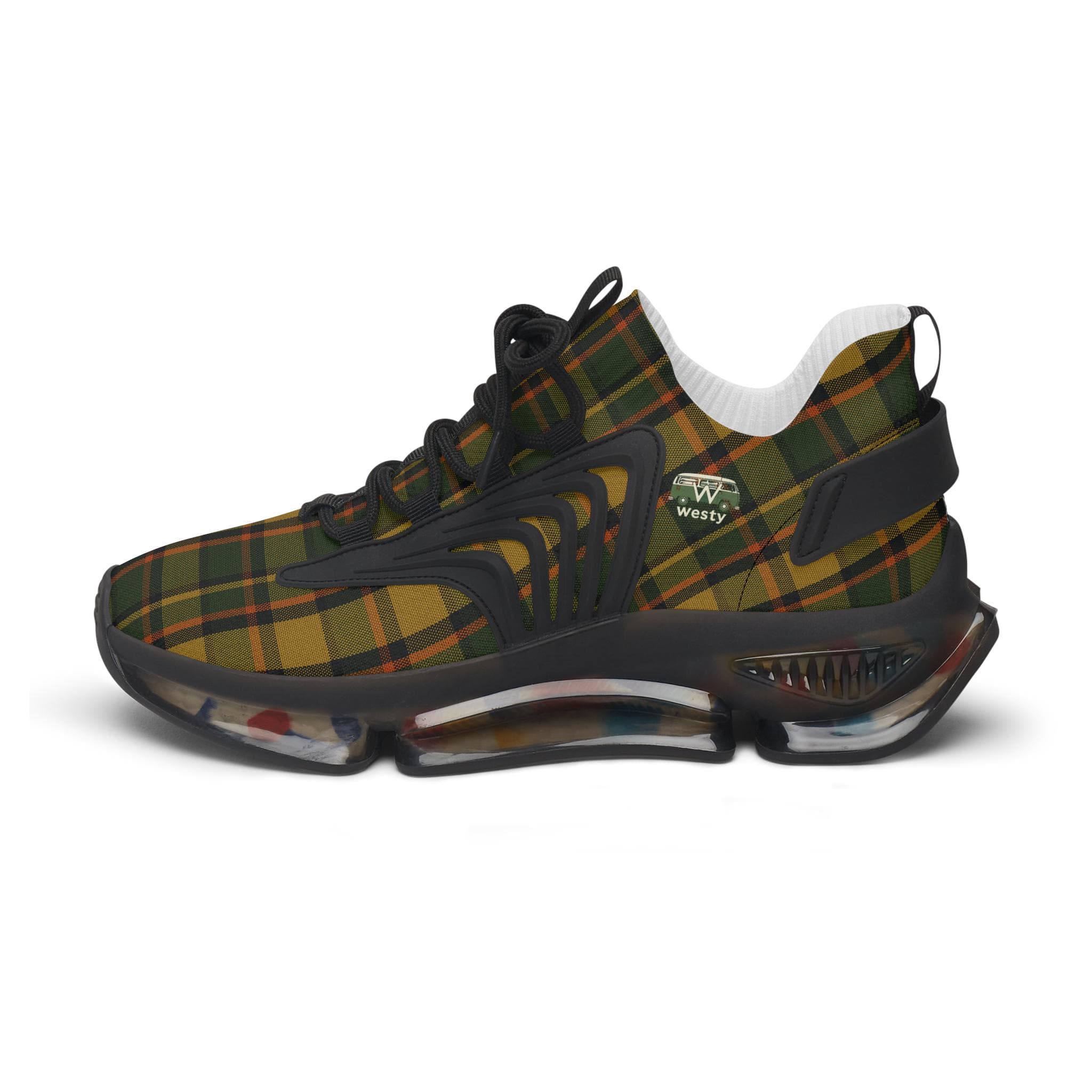 Westy Mesh Sneakers, Yellow Plaid Camper Van Running Shoes