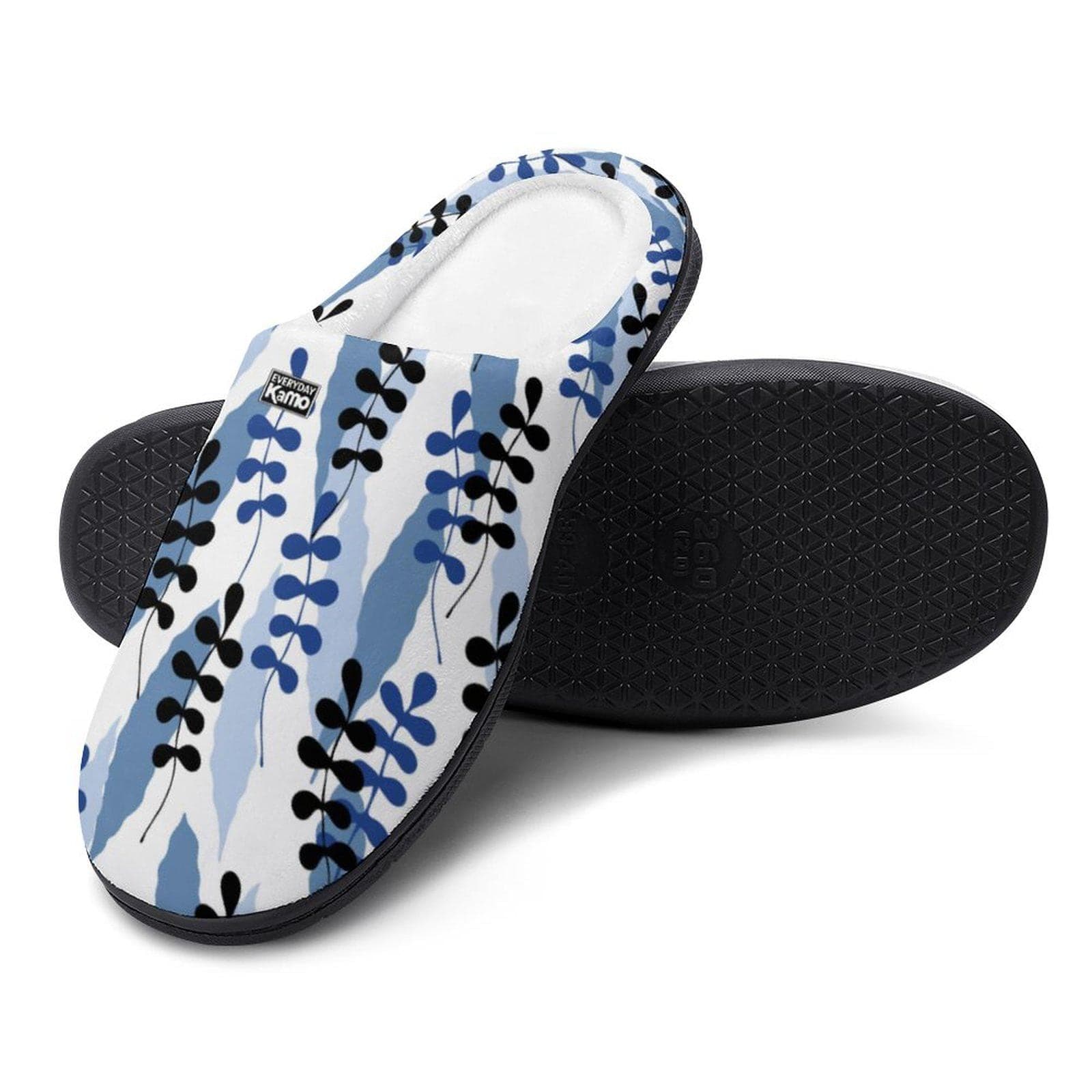 Everyday Kamo Blue Foliage Cozy Cotton Slippers for Women | Anti-Skid House Shoes | Unique Abstract Print Loungewear