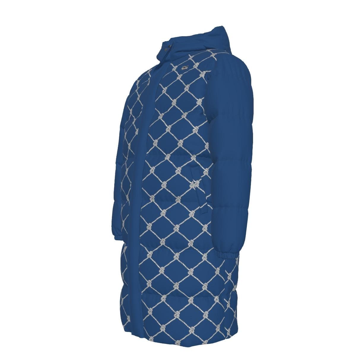 Royal Blue Knot Pattern Puffer Jacket | Ethical Duck Down Fill