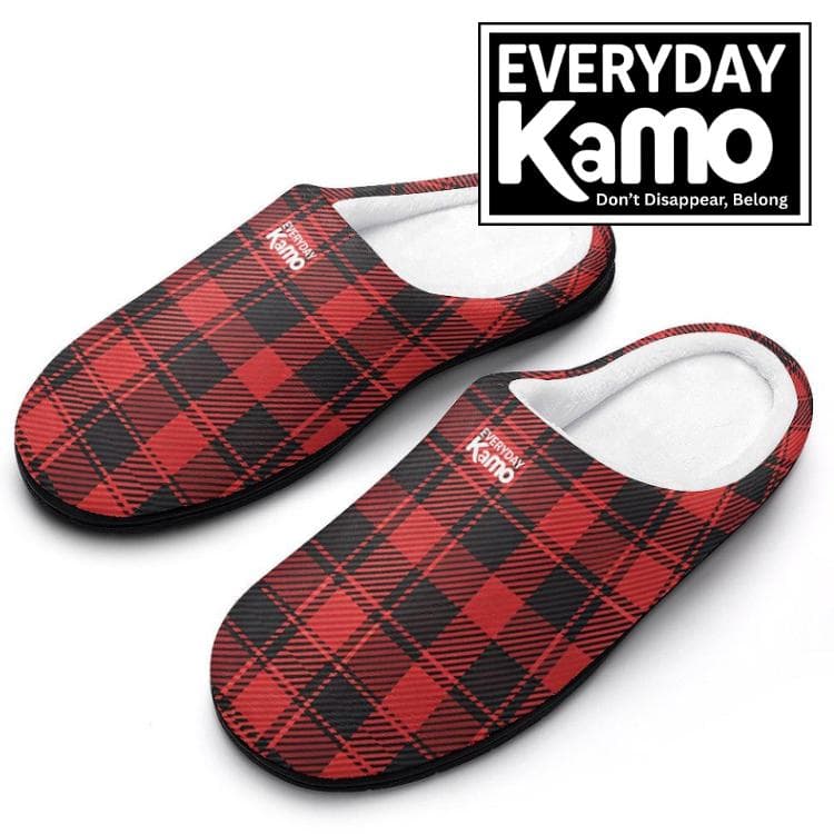 Everyday Kamo Plaid Comfort Slippers | Women's Red & Black House Shoes | Cozy Cotton Anti-Skid Home Footwear