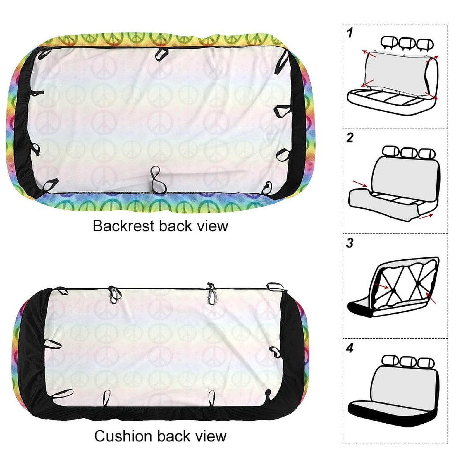 Rainbow Peace Sign Car Seat Cover | Boho Tie Dye Back Seat Cover