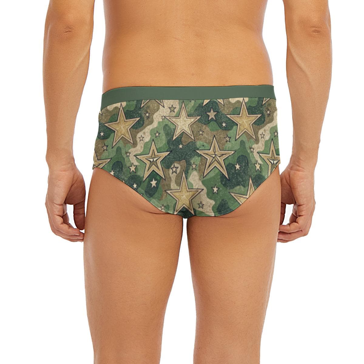 Men's Camo Star Low-Rise Briefs | Military Green Spandex Underwear | Comfortable & Stylish